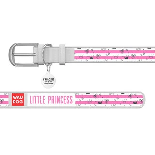 Нашийник WAUDOG Design з малюнком "Принцеса", преміум шкіра, металевий пряжка (ширина 25 мм, довжина 38-49 см), білий