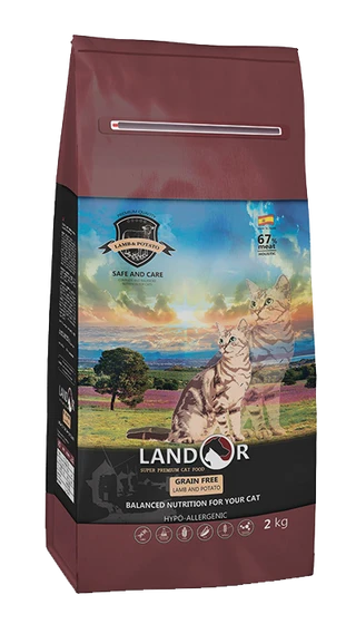 Сухий корм Landor (Ландор) без глютену для котів з функцією контролю ваги та утворення грудок шерсті ягня з бататом 10кг