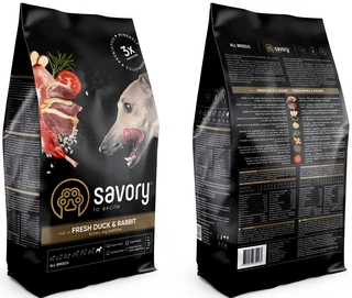 Сухий корм для собак усіх порід Savory зі свіжим м'ясом качки та кролика 1 кг