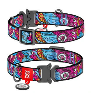 Нашийник для собак нейлоновий WAUDOG Nylon з QR паспортом, малюнок "Літо", металевий фастекс, Ш 15 мм, Дл 23-35 см