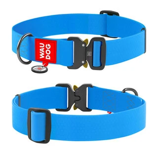 Водостійкий нашийник для собак WAUDOG Waterproof з QR-паспортом, металева пряжка-фастекс, Ш 40 мм, Дл 43-70 см, блакитний