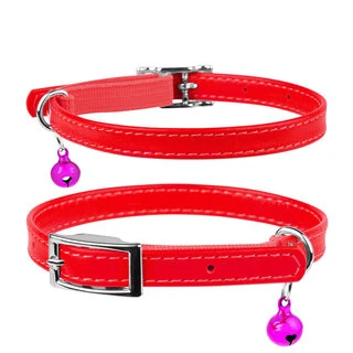 Ошейник для котов кожаный WAUDOG Glamour с QR паспортом, без украшений, Ш 9 мм, Дл 17-20 см, красный
