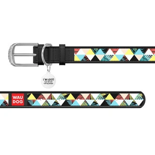 Нашийник WAUDOG Design з малюнком "Печворк", преміум шкіра, металевий пряжка (ширина 25 мм, довжина 38-49 см), чорний