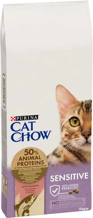 Сухий корм для дорослих котів з чутливою шкірою та травленням Purina Cat Chow Sensitive з лососем 15 кг