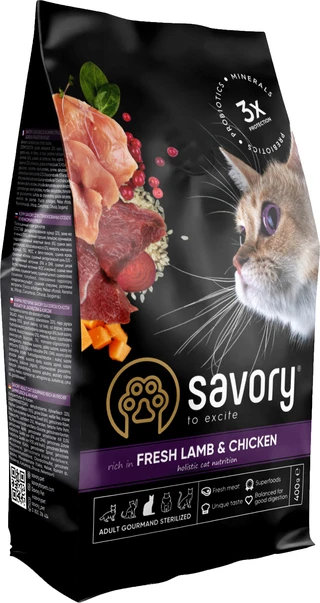 Сухий корм для кастрованих котів Savory зі свіжим м'ясом ягняти та курки 400 г