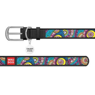 Нашийник WAUDOG Design з малюнком "Казка", преміум шкіра, металевий пряжка (ширина 25 мм, довжина 38-49 см), чорний