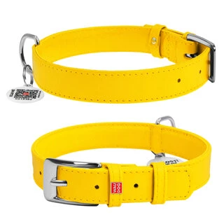 Нашийник для собак шкіряний WAUDOG Glamour з QR паспортом, без прикрас, Ш 20 мм, Дл 30-39 см, жовтий