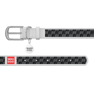 Ошейник WAUDOG Design с рисунком "Капитоне", премиум кожа, металлическая пряжка (ширина 25 мм, длина 38-49 см), белый