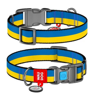 Ошейник для собак нейлоновый WAUDOG Nylon c QR паспортом, рисунок &quot;Colors of freedom&quot;, пластиковый фастекс, XL, Ш 25 мм, Дл 35-58 см
