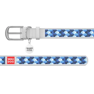 Нашийник WAUDOG Design з малюнком "Луска", преміум шкіра, металевий пряжка (ширина 15 мм, довжина 27-36 см), білий