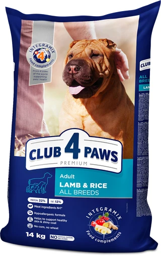 Сухий корм для дорослих собак Club 4 Paws (Клуб 4 Лапи) Преміум Ягнятина та Рис 14 кг