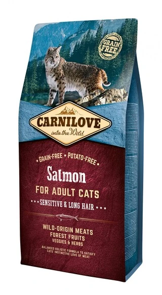 Сухой корм для взрослых кошек с чувствительным пищеварением Carnilove Salmon Sensitive &amp;amp; Long Hair 6 кг (8595602512270)
