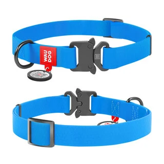 Ошейник для собак водостойкий WAUDOG Waterproof c QR-паспортом, металлическая пряжка-фастекс, Ш 25 мм, Дл 31-49 см, голубой