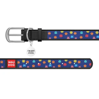 Нашийник WAUDOG Design з малюнком "Пікселі", преміум шкіра, металевий пряжка (ширина 35 мм, довжина 46-60 см), чорний