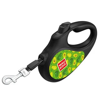 Поводок-рулетка для собак WAUDOG R-leash, малюнок "Авокадо", L, до 50 кг, 5 м, світловідбиваюча стрічка, чорний