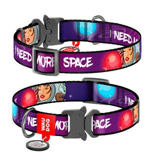 Нашийник для собак нейлоновий WAUDOG Nylon з QR-паспортом, малюнок "Більше космосу", металевий фастекс-пряжка, S, Ш 15 мм, Дл 23-35 см
