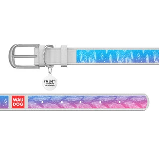 Ошейник WAUDOG Design с рисунком "Ловец снов", премиум кожа, металлическая пряжка (ширина 12 мм, длина 21-29 см), белый