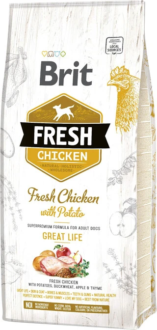 Сухой корм для взрослых собак Brit Fresh Great Life с курицей и картофелем 12 кг (8595602530731)