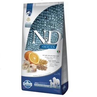 Фармина сухой корм для собак N&amp;amp;D LOW GRAIN OCEAN ADULT MEDIUM/MAXI чувствительное пищеварение, с треской и апельсином, 12 кг