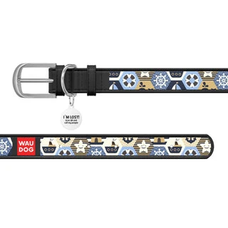 Нашийник WAUDOG Design з малюнком "Капітан", преміум шкіра, металевий пряжка (ширина 35 мм, довжина 46-60 см), чорний