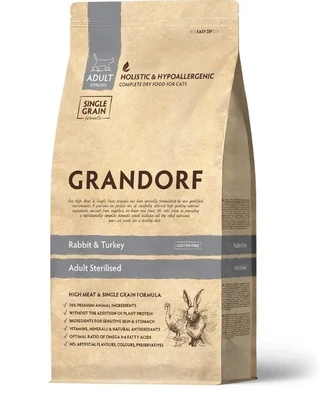 Сухой корм Grandorf Rabbit &amp;amp; Turkey and Brown Rice ADULT STERILIZED для стерилизованных котов кролик, индейка с рисом 8 кг