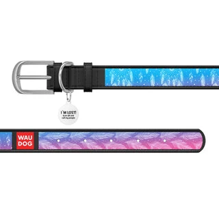 Ошейник WAUDOG Design с рисунком "Ловец снов", премиум кожа, металлическая пряжка (ширина 15 мм, длина 27-36 см), черный