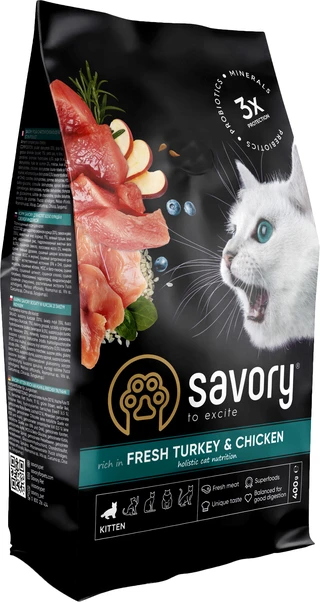 Сухой корм для котят Savory со свежим мясом индейки и курицы 400 г