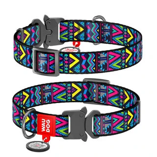 Нашийник для собак нейлоновий WAUDOG Nylon з QR паспортом, малюнок "Інді", металевий пряжка-фастекс, Ш 15 мм, Дл 23-35 см
