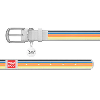 Ошейник WAUDOG Design с рисунком "Линии 2", премиум кожа, металлическая пряжка (ширина 12 мм, длина 19-25 см), белый