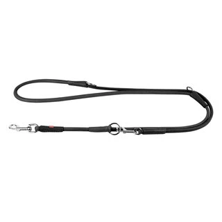 Поводок-перестежка для собак кожаный WAUDOG Soft, круглый, Д 6 мм, Дл 183см, черный