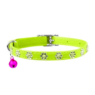 Ошейник "WAUDOG GLAMOUR" с резинкой, клей.стразами "Цветочек" для кошек (ширина 9мм, длина 22-30см), салатовый
