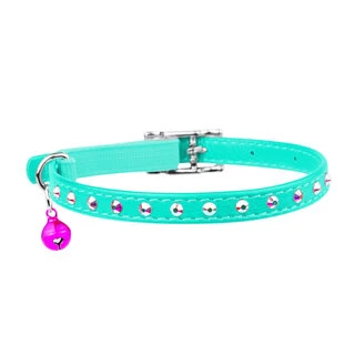 Ошейник "WAUDOG GLAMOUR" с резинкой, клей.стразами для кошек (ширина 9мм, длина 22-30см), ментоловый