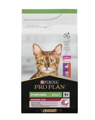 Сухой полнорационный корм для стерилизованных кошек и кастрированных котов Purina Pro Plan Sterilised 1+ с уткой и печенью 1.5 кг