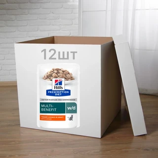 Вологий корм Hill&rsquo;s Prescription Diet w/d для котів при цукровому діабеті та для контролю ваги, з куркою, 85 г (12 шт)