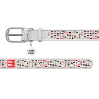 Ошейник WAUDOG Design с рисунком "Смешные точки", премиум кожа, металлическая пряжка (ширина 12 мм, длина 21-29 см), белый