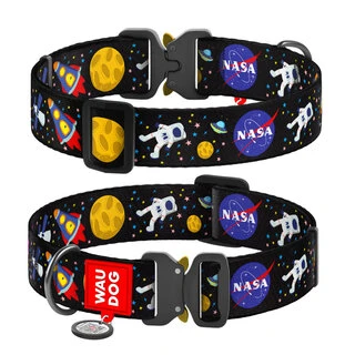 Нашийник для собак нейлоновий WAUDOG Nylon з QR паспортом, малюнок &quot;NASA&quot;, металевий пряжка-фастекс, XXL, Ш 35 мм, Дл 43-70 см