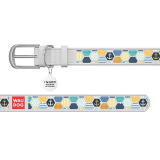 Нашийник WAUDOG Design з малюнком "Морський 2", преміум шкіра, металевий пряжка (ширина 12 мм, довжина 21-29 см), білий