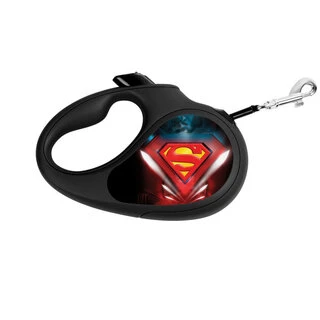 Поводок-рулетка для собак WAUDOG R-leash, рисунок &quot;Супермен Лого&quot;, L, до 50 кг, 5 м, светоотражающая лента, черный