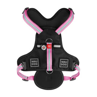 Безпечна шлея для собак WAUDOG Nylon з QR паспортом, металевою пряжкою-фастексом, XL, Ш 25 мм, А 60-95 см, В 80-100 см, рожевий