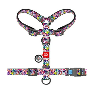 Анатомічний H-подібний нашийник для собак WAUDOG Nylon з QR-паспортом, малюнок "Чарівні квіти", пластиковий фастекс, S, Ш 15 мм, A 30-40, B 30-50