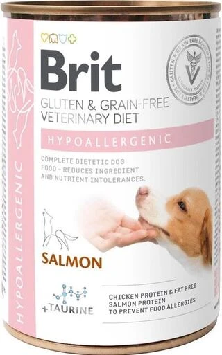 Влажный беззерновой корм Brit Veterinary Diet Hypoallergenic для собак при аллергии, лосось и горох 400 г