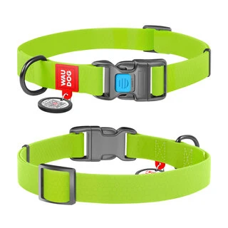 Ошейник для собак водостойкий WAUDOG Waterproof c QR-паспортом, пластиковая пряжка-фастекс, Ш 15 мм, Дл 23-35 см, салатовый