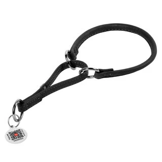 Ошейник-удавка для собак кожаный WAUDOG Soft с QR паспортом, круглый, Д 6 мм, Дл 30-39 см, черный