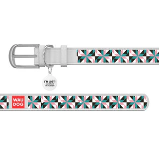 Ошейник WAUDOG Design с рисунком "Снежные цветы", премиум кожа, металлическая пряжка (ширина 25 мм, длина 38-49 см), белый