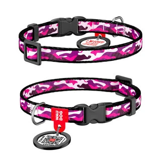 Нашийник для собак нейлоновий WAUDOG Nylon з QR паспортом, малюнок "Рожевий камо", пластиковий фастекс, Ш 10 мм, Дл 20-30 см