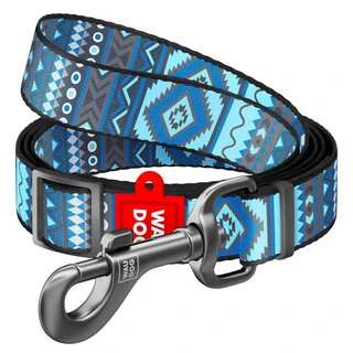 Повідок для собак нейлоновий WAUDOG Nylon, малюнок &quot;Етно синій&quot;, регульований, Ш 25 мм, Дл 152-183 см