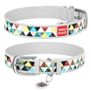 Нашийник WAUDOG Design з малюнком "Печворк", преміум шкіра, металевий пряжка (ширина 35 мм, довжина 46-60 см), білий