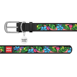 Ошейник WAUDOG Design с рисунком "Эмаль", премиум кожа, металлическая пряжка (ширина 15 мм, длина 27-36 см), черный
