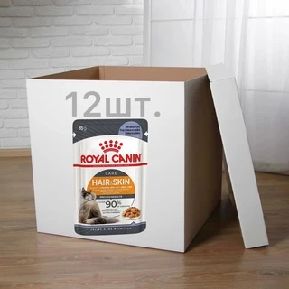 ПАК.Влажный корм для взрослых кошек Royal Canin HAIR&amp;SKIN IN JELLY (Желе) поддержание здоровья кожи и шерсти 12шт по 85 г