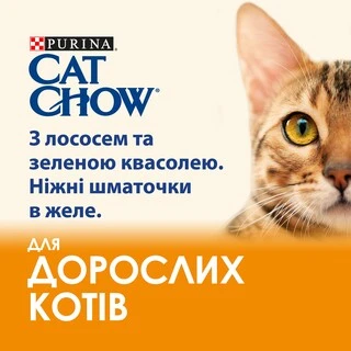 Упаковка вологого корму для дорослих котів Purina Cat Chow Adult з лососем та зеленою квасолею 85 г x 26 шт